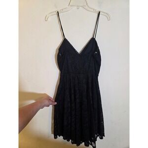 Olive Tree Blk Lace Skater Dress  Spaghetti Strap V-Neck L Fairy Grunge Gothic